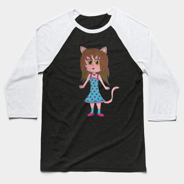 Chibi Girl Baseball T-Shirt by Loose Tangent Arts